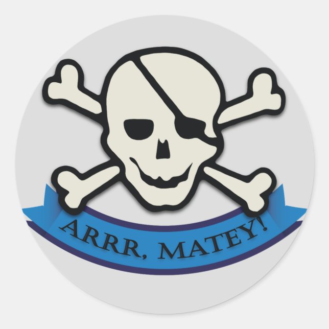 Skull - Grey Classic Round Sticker, Glossy Sticker (Front)