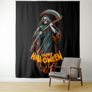 Skull Grim Reaper Halloween Backdrop Tapestry