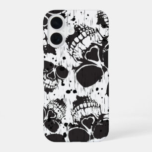 Skull grunge seamless black pattern iPhone 16 case
