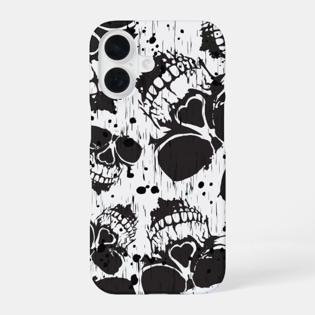 Skull grunge seamless black pattern iPhone 16 case (Back)