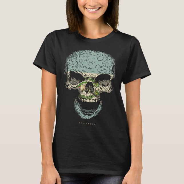 Skull Guatemala Flag Skeleton Guatemalan Roots T-Shirt (Front)