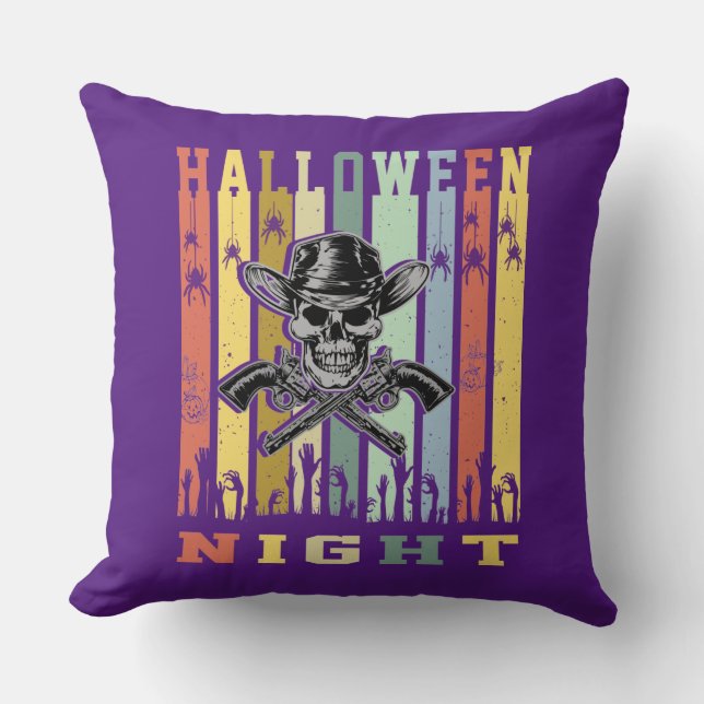 Skull Gun, Halloween Night Throw Pillow (Front)