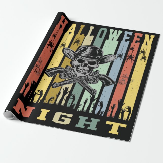Skull Gun, Halloween Night Wrapping Paper (Unrolled)