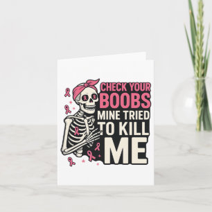 Skull Halloween Check Your Breast Breast Cancer Aw Card