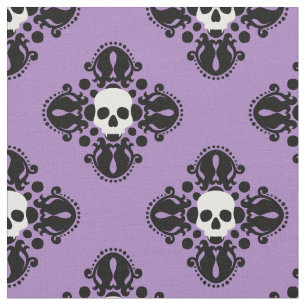 Skull Halloween damask on purple Fabric