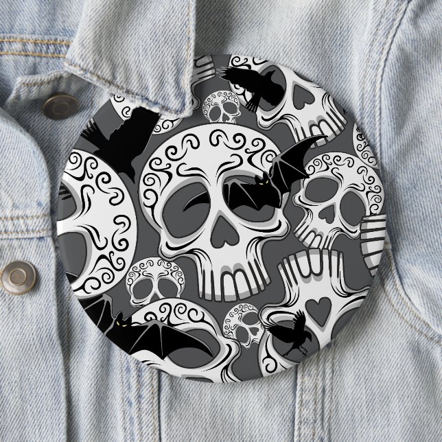 Skull Halloween Decorative Calaveras 6 Inch Round Button (In Situ)