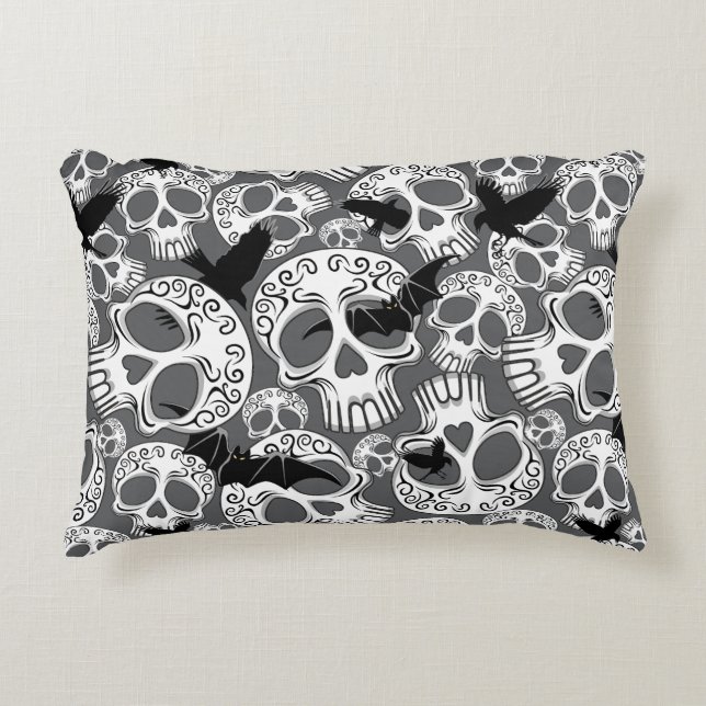 Skull Halloween Decorative Calaveras Accent Pillow (Front)
