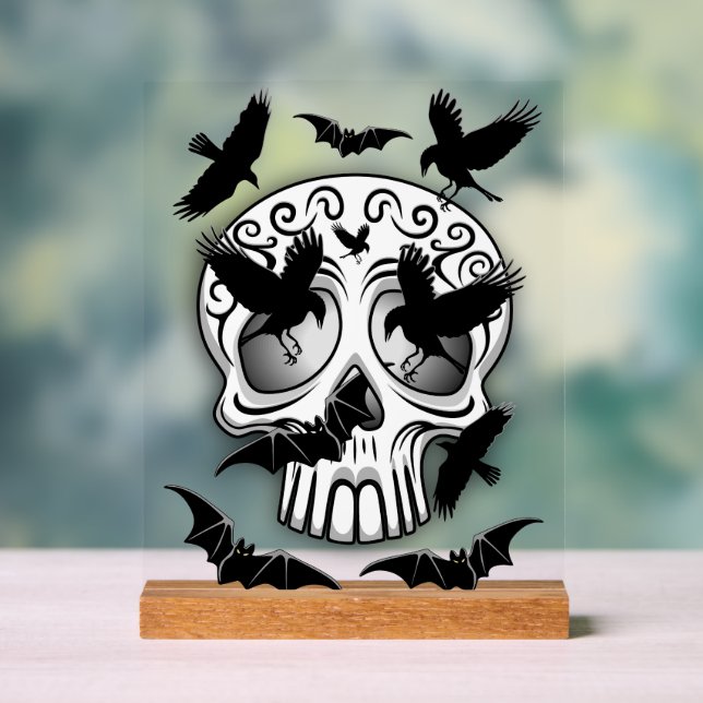 Skull Halloween Decorative Calaveras Acrylic Sign (Neutral)