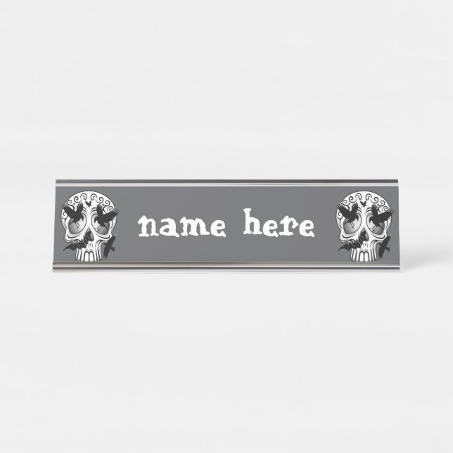 Skull Halloween Decorative Calaveras Desk Name Plate (Front)