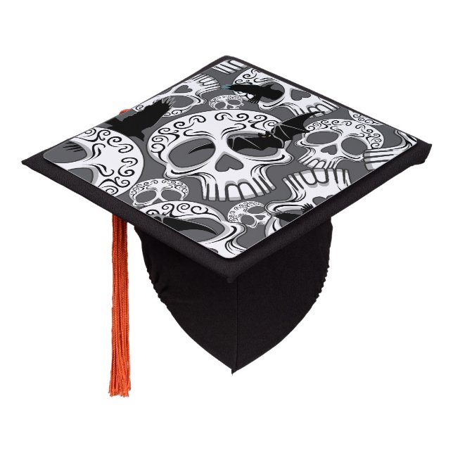 Skull Halloween Decorative Calaveras Graduation Cap Topper (Angled)