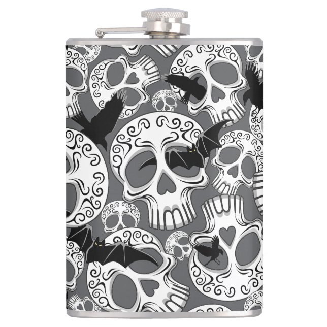 Skull Halloween Decorative Calaveras Hip Flask (Front)