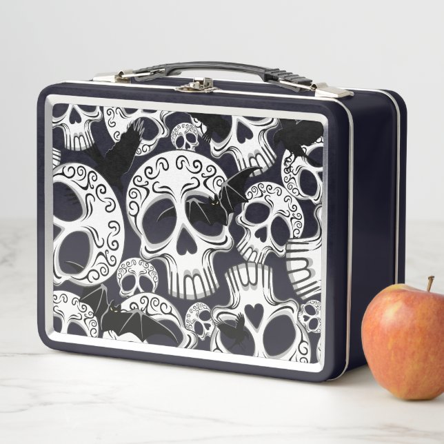 Skull Halloween Decorative Calaveras Metal Lunch Box (In Situ)