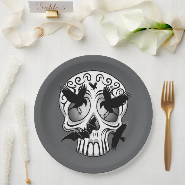 Skull Halloween Decorative Calaveras Paper Plate (Wedding)