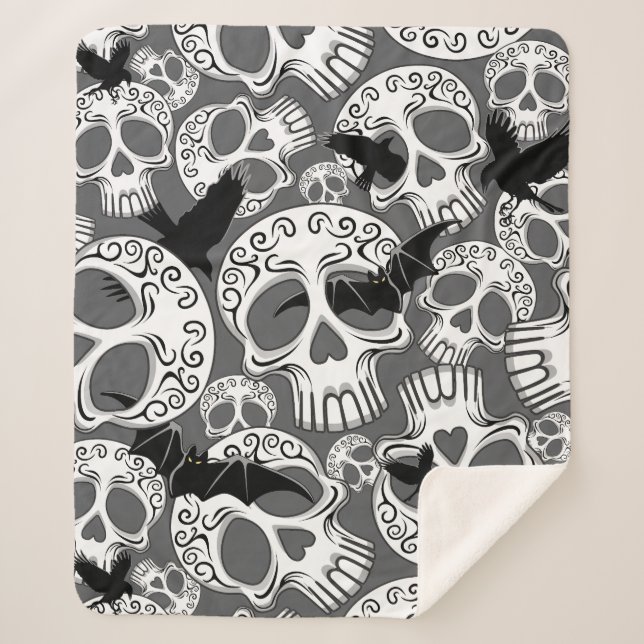 Skull Halloween Decorative Calaveras Sherpa Blanket (Front)