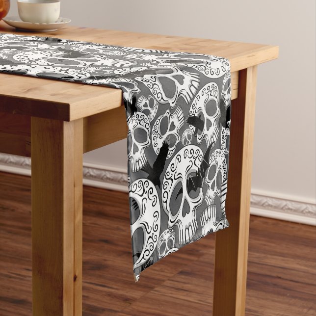 Skull Halloween Decorative Calaveras Short Table Runner (In Situ)