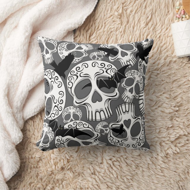 Skull Halloween Decorative Calaveras Throw Pillow (Blanket)