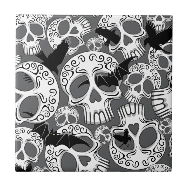 Skull Halloween Decorative Calaveras Tile (Front)