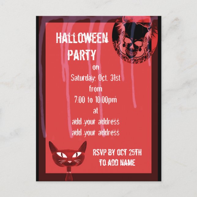 Skull halloween party invitation postcard (Front)