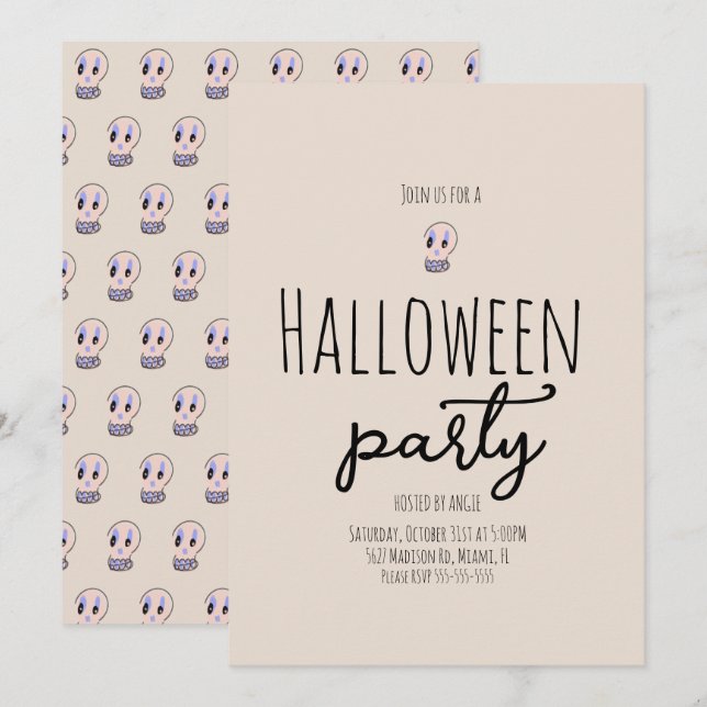 Skull Halloween Party Vintage Doodle   Invitation (Front/Back)