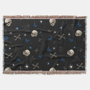 Skull Halloween Seamless Pattern Throw Blanket