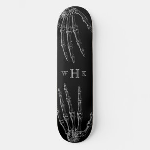 Skull Hands Monogram Trendy Black White Skateboard