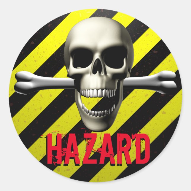 Skull Hazard Warning Classic Round Sticker (Front)