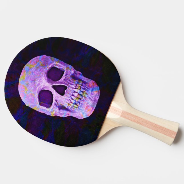 Skull Head Day Of The Dead Purple Blue Neon Gothic Ping Pong Paddle (Side)