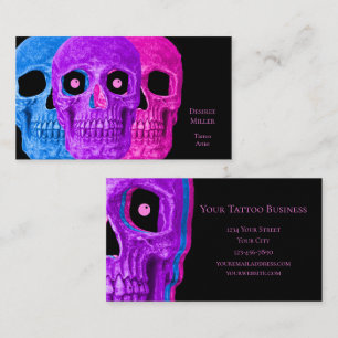 Skull Head Funny Colourful Gothic Black Pop Art Business Card