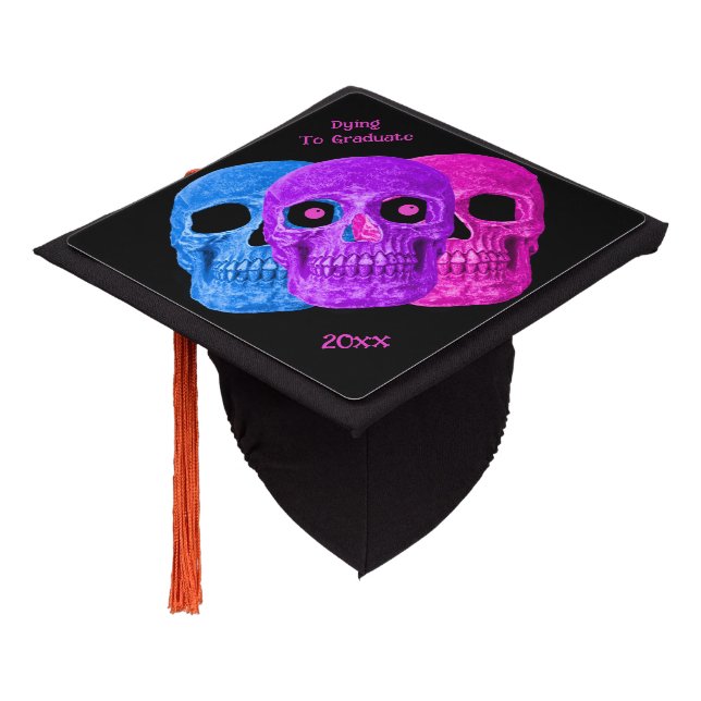 Skull Head Funny Colourful Gothic Black Pop Art Graduation Cap Topper (Angled)