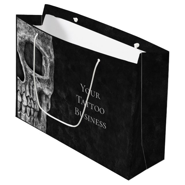 Skull Head Gothic Black And White Tattoo Shop Larg Large Gift Bag (Front Angled)