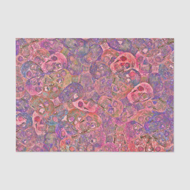 Skull Head Gothic Colourful Purple Pink Sketch Art Tissue Paper (Front)
