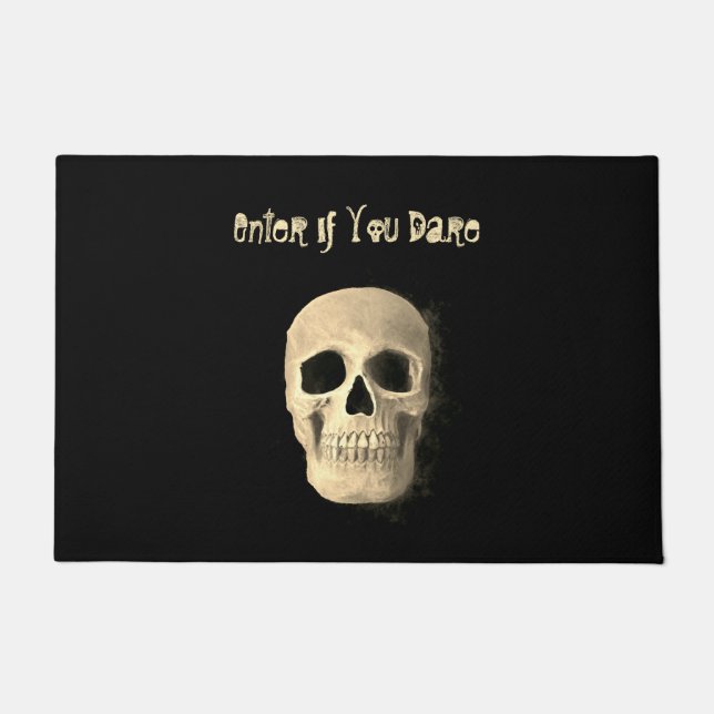 Skull Head Gothic Cool Black Beige Macabre Doormat (Front)
