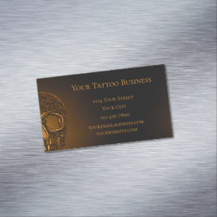 Skull Head Gothic Gold Metallic Tattoo Shop Magnetic Business Card