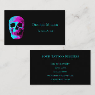 Skull Head Gothic Neon Purple Teal Black Design Business Card