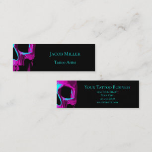 Skull Head Gothic Neon Purple Teal Black Design Calling Card
