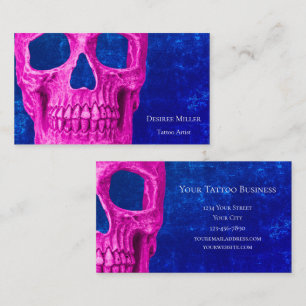 Skull Head Gothic Pink Royal Blue Tattoo Shop Business Card