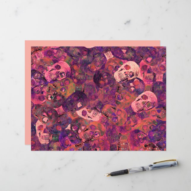 Skull Head Gothic Vintage Style Pink Purple Art (Front/Back In Situ)