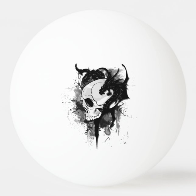 skull head with black dragon tattoo art ping pong ball (Back)