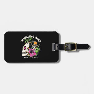 Skull head with hibiscus and surfing board  luggage tag