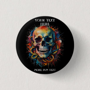 Skull Head with multi-colored Paint Splashes 1 Inch Round Button