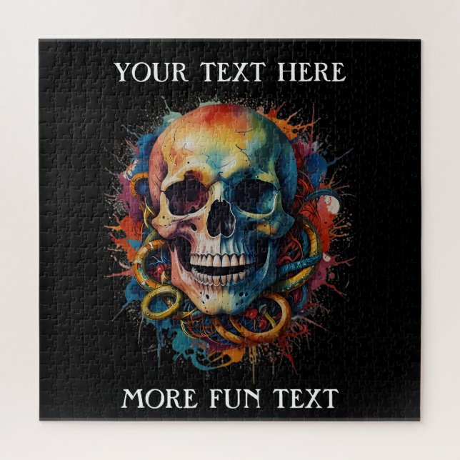 Skull Head with multi-colored Paint Splashes Jigsaw Puzzle (Vertical)