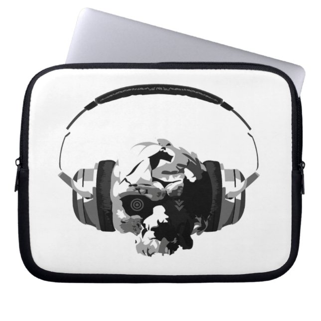 skull headphones laptop sleeve (Front)