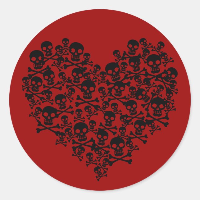Skull Heart Classic Round Sticker (Front)