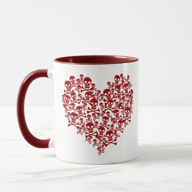 Skull Heart Dark Red Mug (Left)