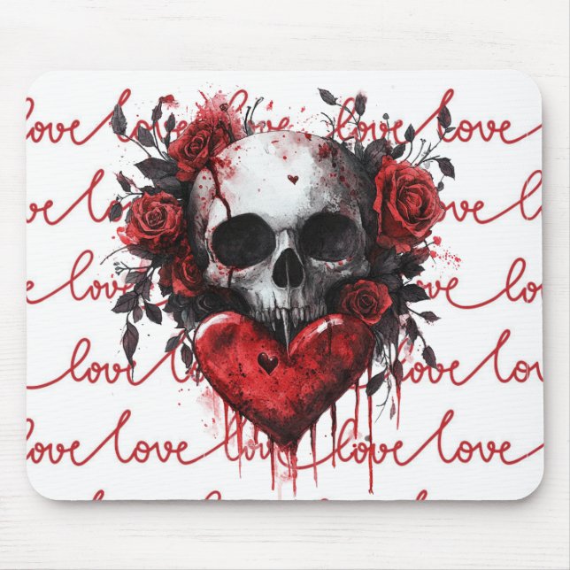 Skull & Heart “Love” Mouse Pad (Front)