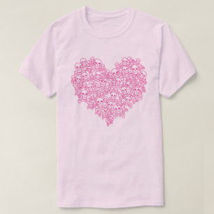 Skull Heart Pink Outline T-Shirt