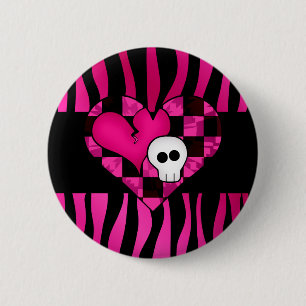 Skull heart zebra pattern 2 inch round button