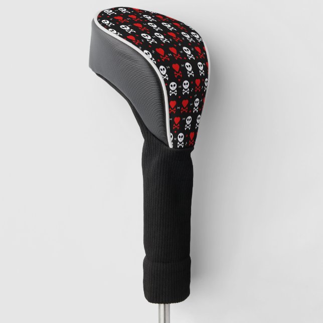 Skull Hearts Golf Head Cover (Angled)