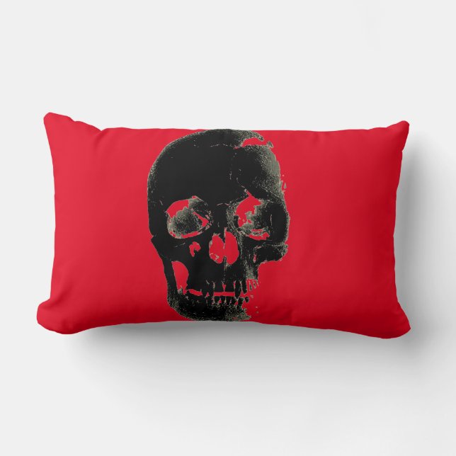 Skull Heavy Metal Fantasy Art Red Black Lumbar Pillow (Front)