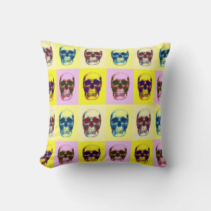 Skull Heavy Metal Fantasy Four Colour Pop Art Throw Pillow